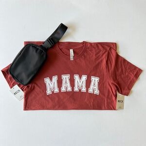NWT 2pc. Mama Rustic Red T-Shirt Size Medium and Black Crossbody Bag